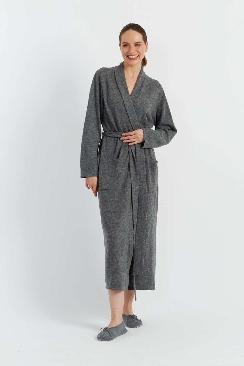 Grey Wool Cashmere Dressing Gown Chinti Parker UK