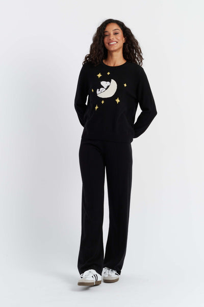 Black Wool-Cashmere Dreaming Snoopy Sweater