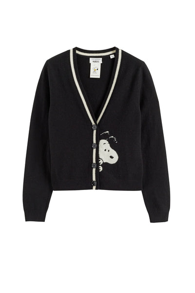 Black Wool-Cashmere Snoopy Cardigan