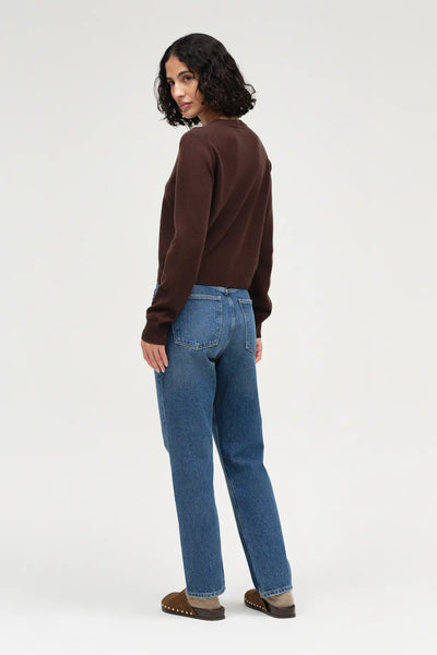Chocolate Wool-Cashmere Crew Neck Cardigan