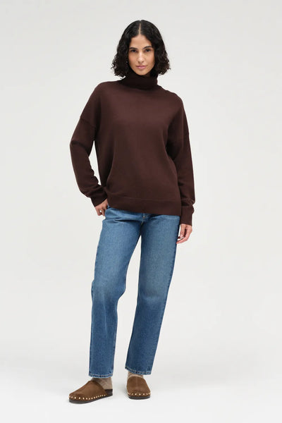 Chocolate Wool-Cashmere Relaxed Rollneck Sweater