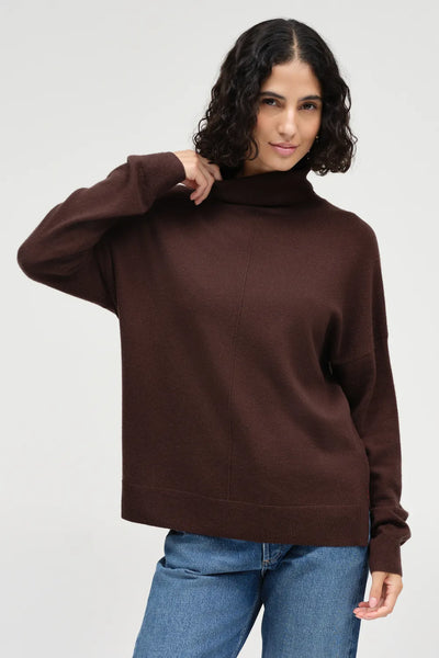 Chocolate Wool-Cashmere Relaxed Rollneck Sweater