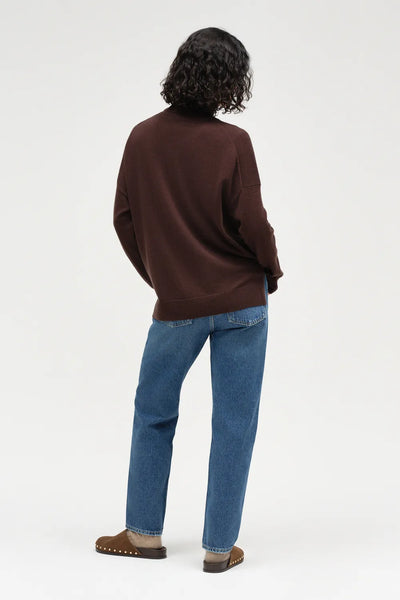 Chocolate Wool-Cashmere Relaxed Rollneck Sweater