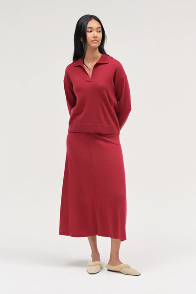 Cherry Wool-Cashmere Collared Sweater