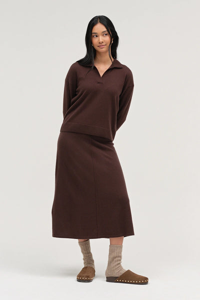 Chocolate Wool-Cashmere Collared Sweater