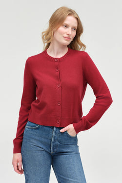 Cherry Wool-Cashmere Crew Neck Cardigan