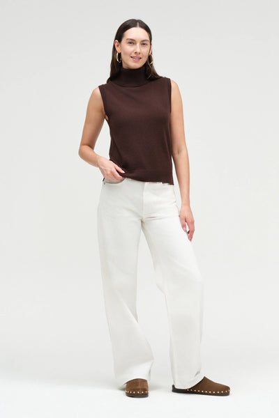 Chocolate Wool-Cashmere High-Neck Tank