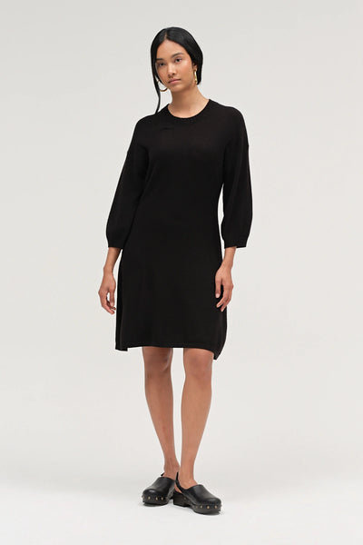Black Wool-Cashmere Wide-Sleeve Dress