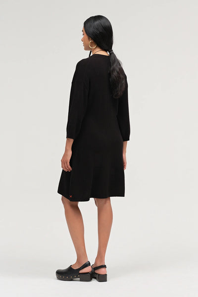 Black Wool-Cashmere Wide-Sleeve Dress