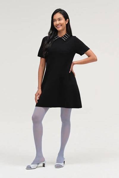 Black Pure Merino Jewelled Collar Dress