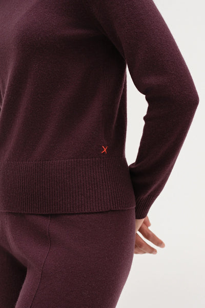 Aubergine Wool-Cashmere Cropped Sweater