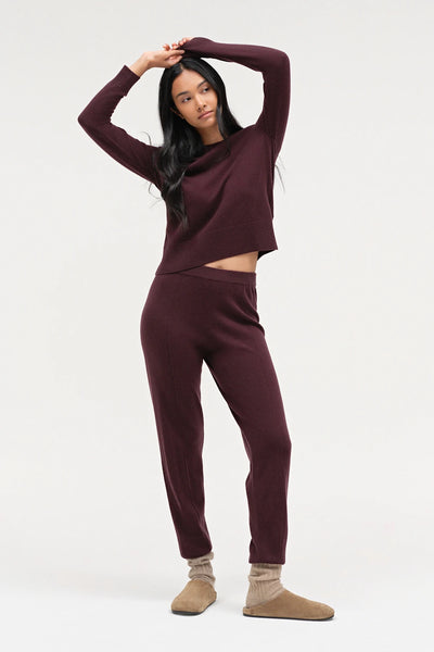 Aubergine Wool-Cashmere Cropped Sweater