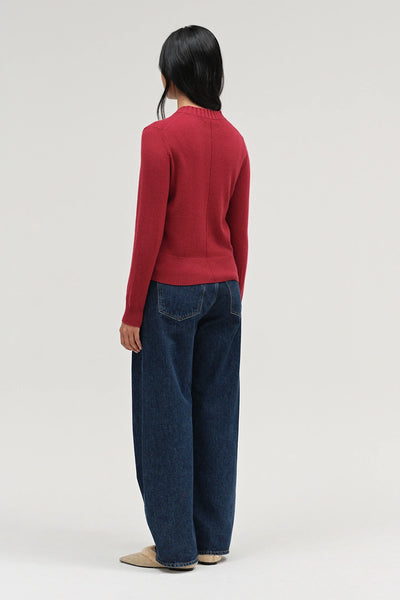 Cherry Wool-Cashmere Cropped Sweater