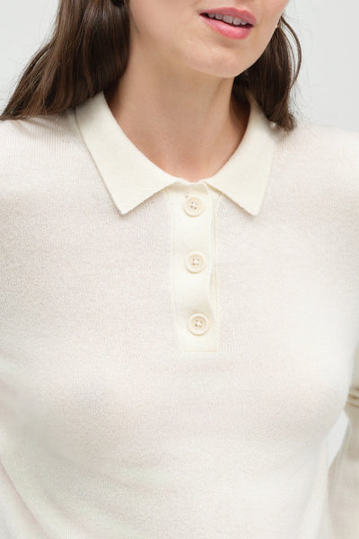 Cream Wool-Cashmere Polo Sweater