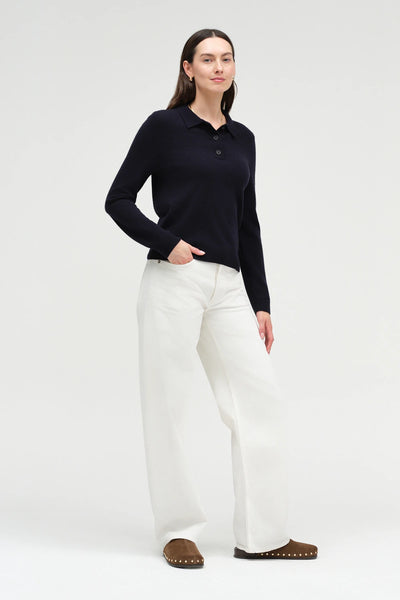 Navy Wool-Cashmere Polo Sweater