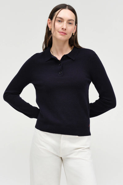 Navy Wool-Cashmere Polo Sweater