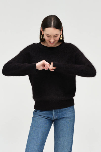 Black Brushed Cashmere Crew Neck Sweater
