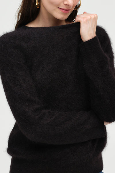 Black Brushed Cashmere Crew Neck Sweater
