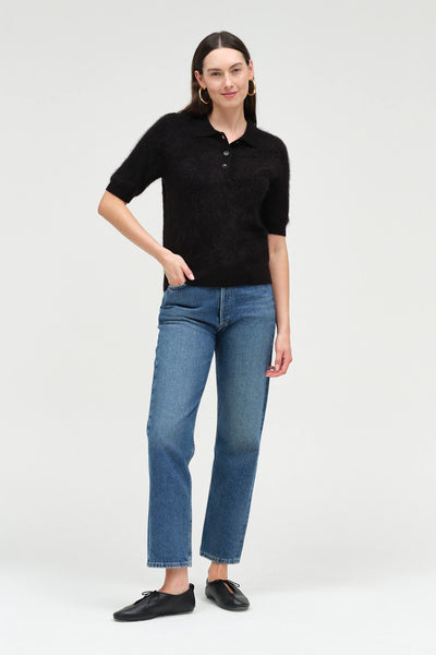 Black Brushed Cashmere Polo Tee