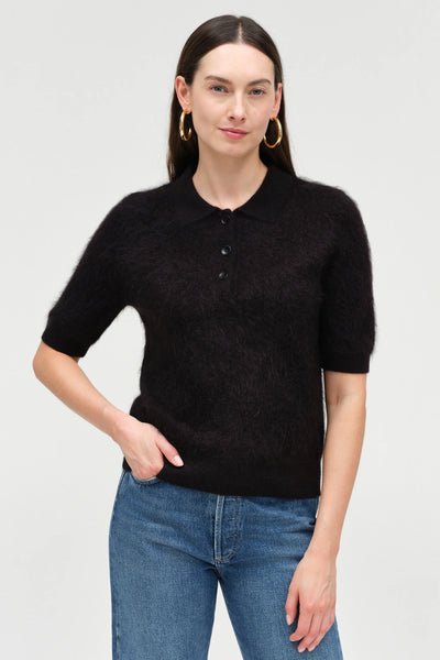Black Brushed Cashmere Polo Tee