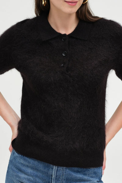 Black Brushed Cashmere Polo Tee