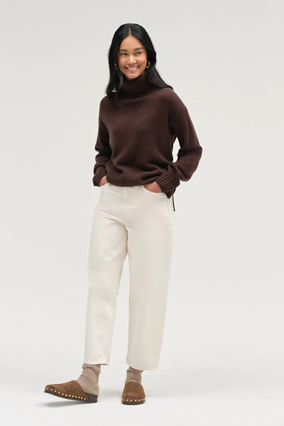 Chocolate Pure Cashmere Relaxed Rollneck Sweater