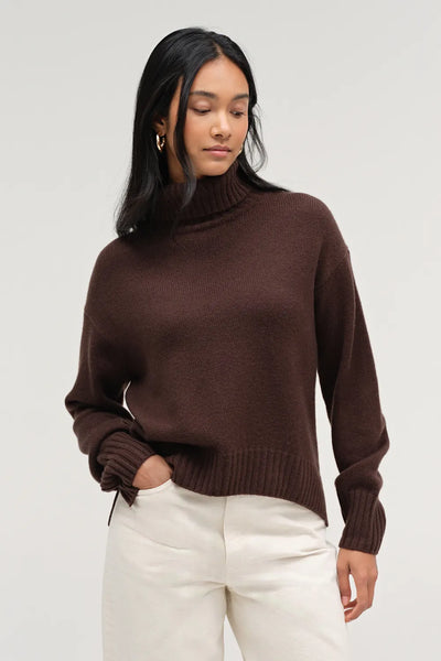 Chocolate Pure Cashmere Relaxed Rollneck Sweater