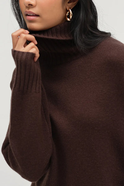 Chocolate Pure Cashmere Relaxed Rollneck Sweater