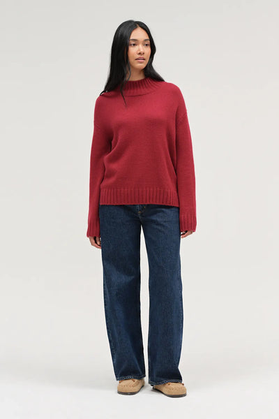Cherry Pure Cashmere Funnel Neck Sweater