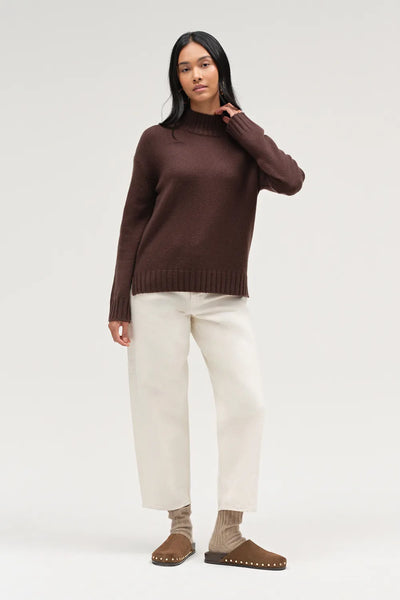 Chocolate Pure Cashmere Funnel Neck Sweater