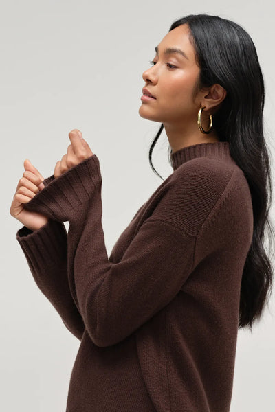 Chocolate Pure Cashmere Funnel Neck Sweater