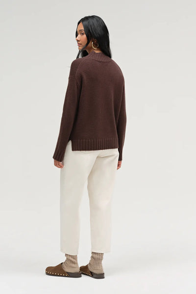 Chocolate Pure Cashmere Funnel Neck Sweater