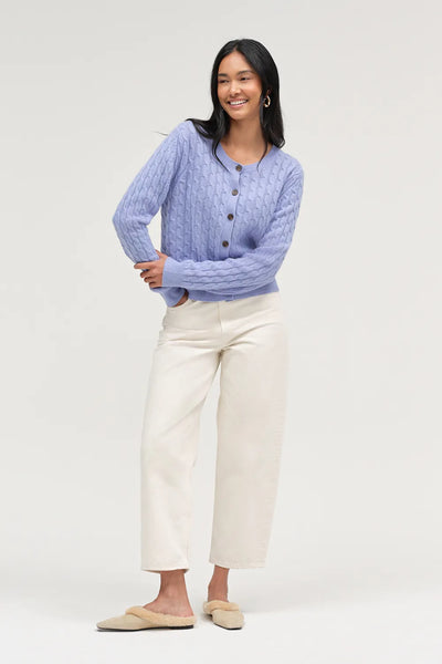 Baby-Blue Pure Cashmere Cabled Crew Neck Cardigan