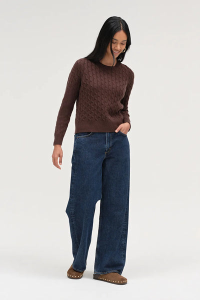 Chocolate Pure Cashmere Cable Sweater