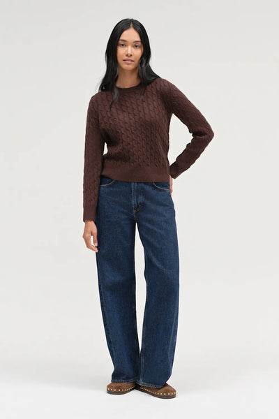Chocolate Pure Cashmere Cable Sweater