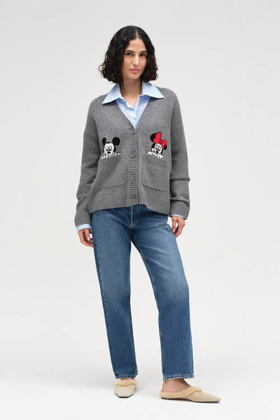 Grey Wool-Cashmere Disney Peek Pocket Cardigan