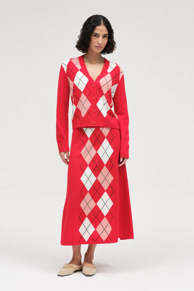 Red Wool-Cashmere Argyle Skirt