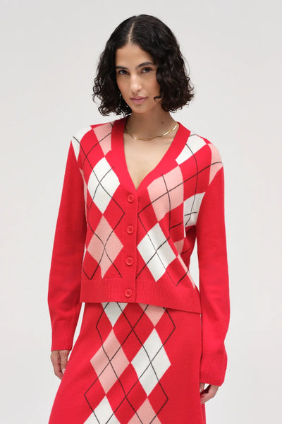 Red Wool-Cashmere Argyle Cardigan