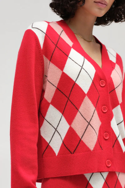 Red Wool-Cashmere Argyle Cardigan