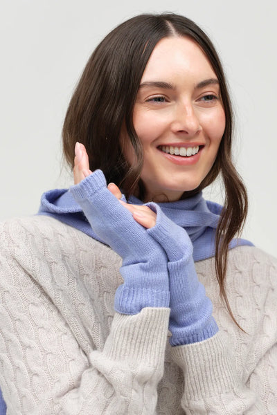 Baby-Blue Wool-Cashmere Fingerless Gloves