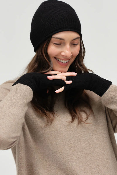 Black Wool-Cashmere Fingerless Gloves