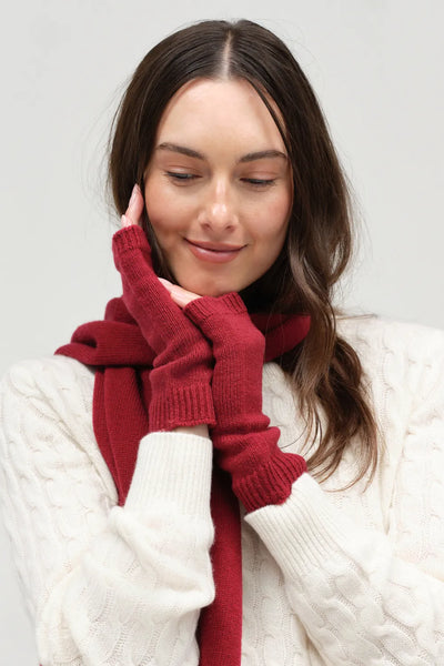 Cherry Wool-Cashmere Fingerless Gloves