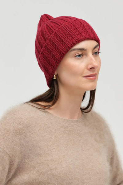 Cherry Wool-Cashmere Ribbed Beanie