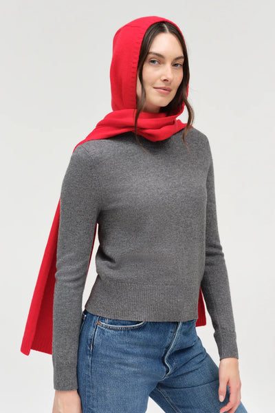 Velvet-Red Wool-Cashmere Scarf Hood