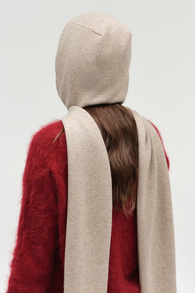 Warm-Oatmeal Wool-Cashmere Scarf Hood