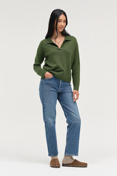 Green Wool-Cashmere Collared Sweater