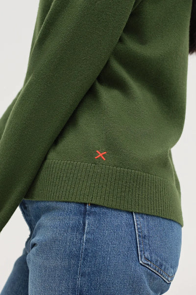 Green Wool-Cashmere Collared Sweater