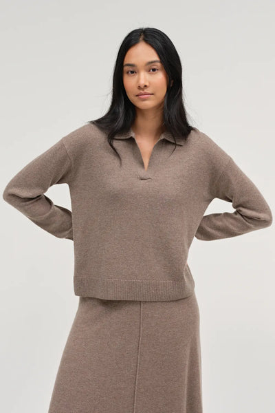 Mushroom Wool-Cashmere Collared Sweater