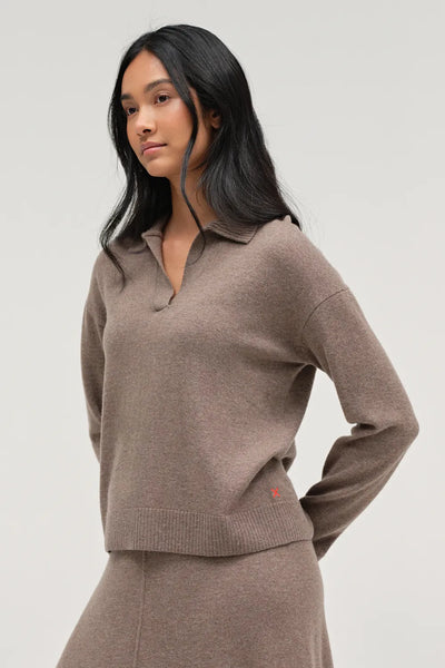 Mushroom Wool-Cashmere Collared Sweater