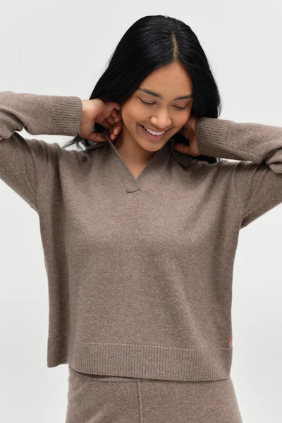 Mushroom Wool-Cashmere Collared Sweater
